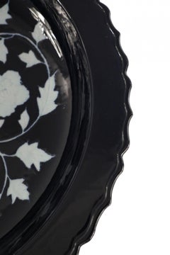 Chinese Dark Blue and White Peony Flower Design Scalloped Porcelain Centerpiece