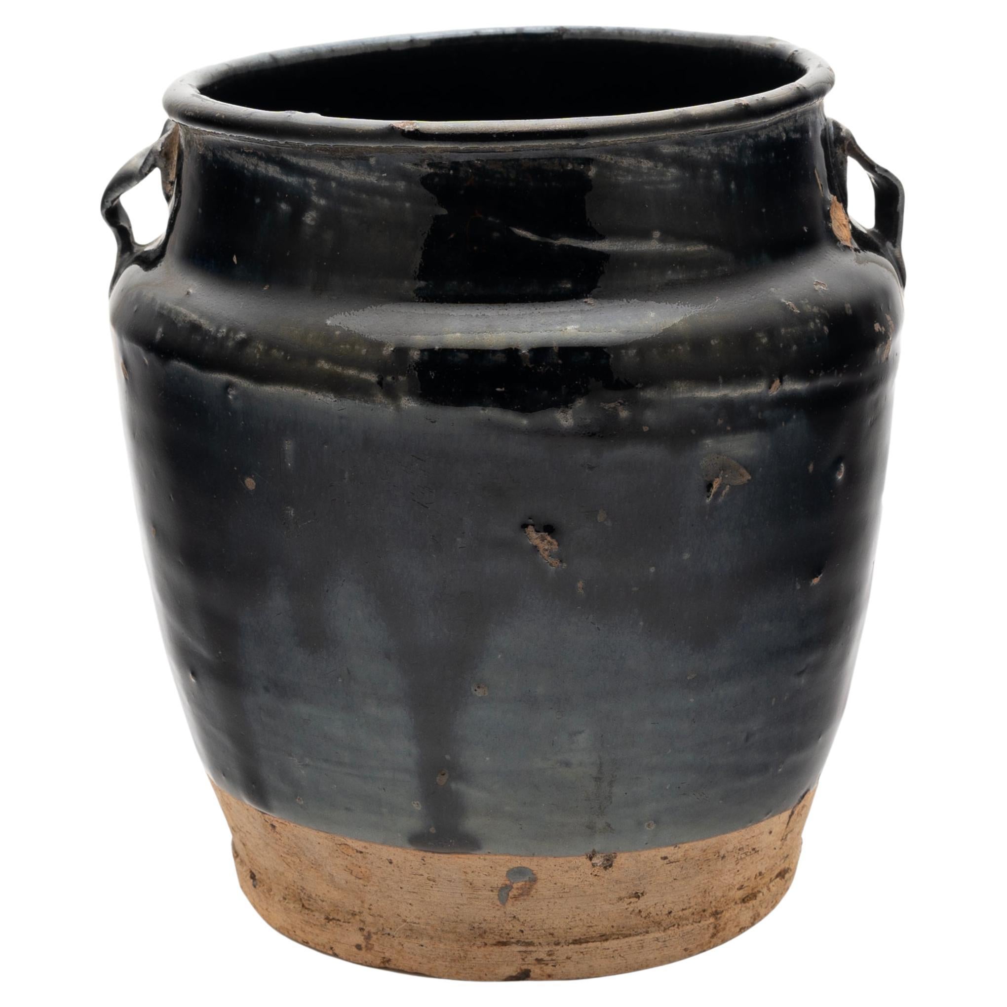 Chinese Dark Glaze Kitchen Jar, circa 1900 For Sale
