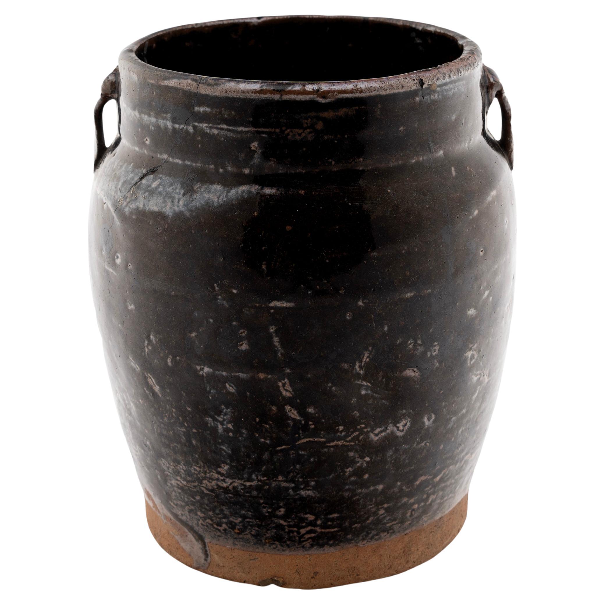 Chinese Dark Glaze Kitchen Jar, c. 1900 For Sale