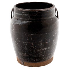 Antique Chinese Dark Glaze Kitchen Jar, c. 1900