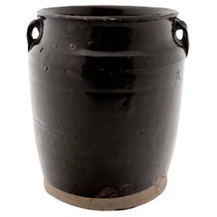 Used Chinese Dark Glaze Kitchen Jar, c. 1900