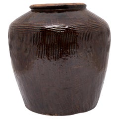 Antique Chinese Dark Glazed Kitchen Jar, C. 1850