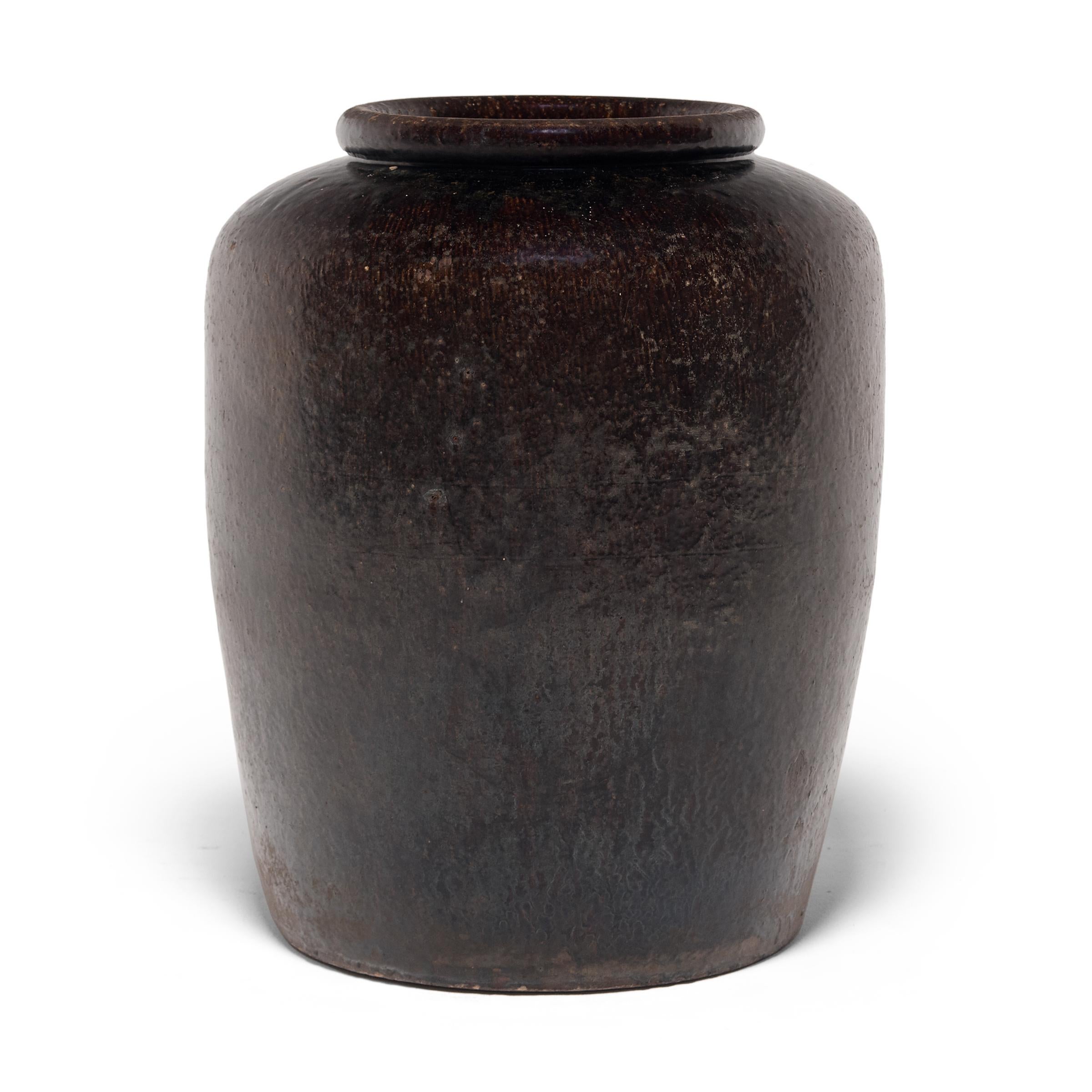 Rustic Chinese Dark Glazed Pickling Pot, circa 1900