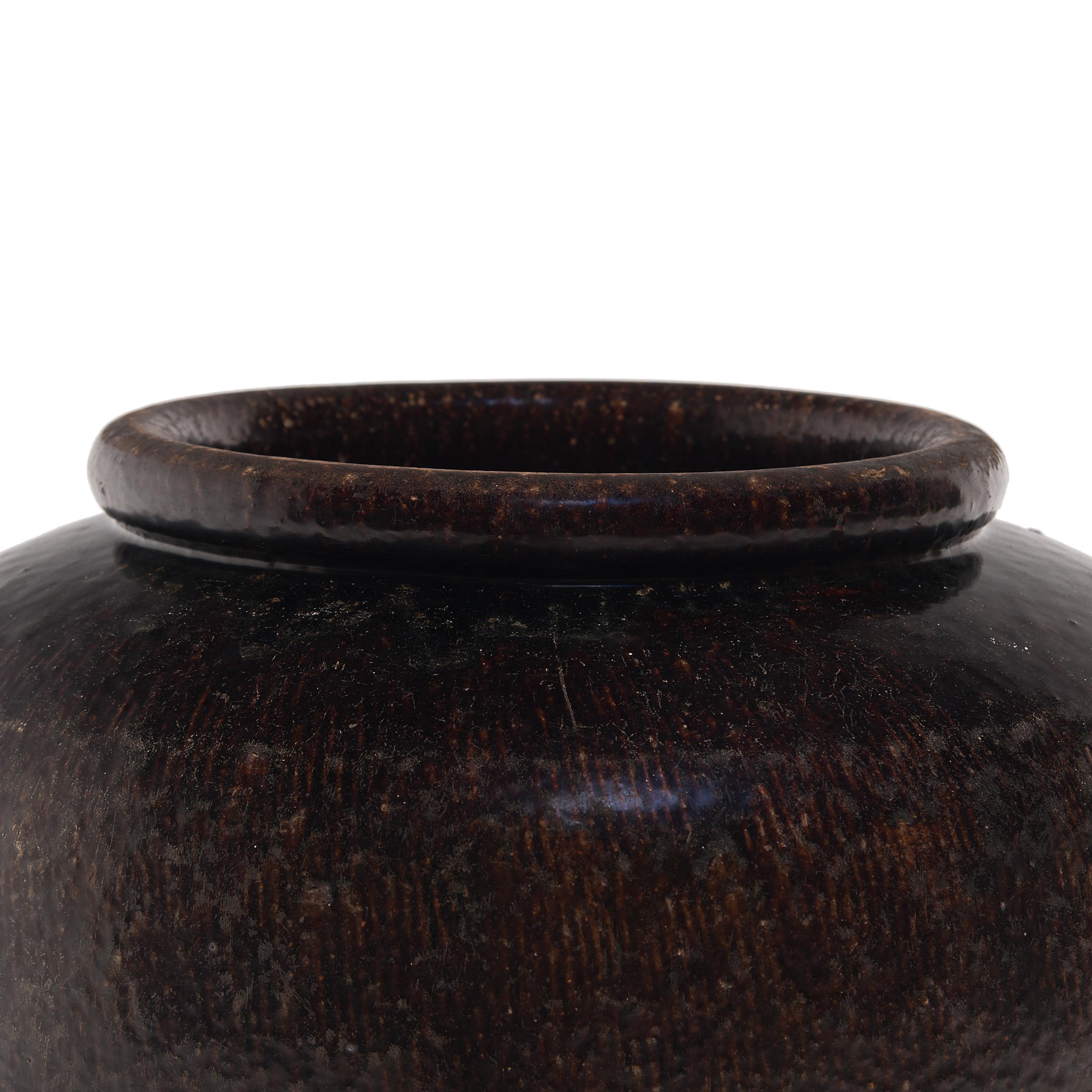 Ceramic Chinese Dark Glazed Pickling Pot, circa 1900