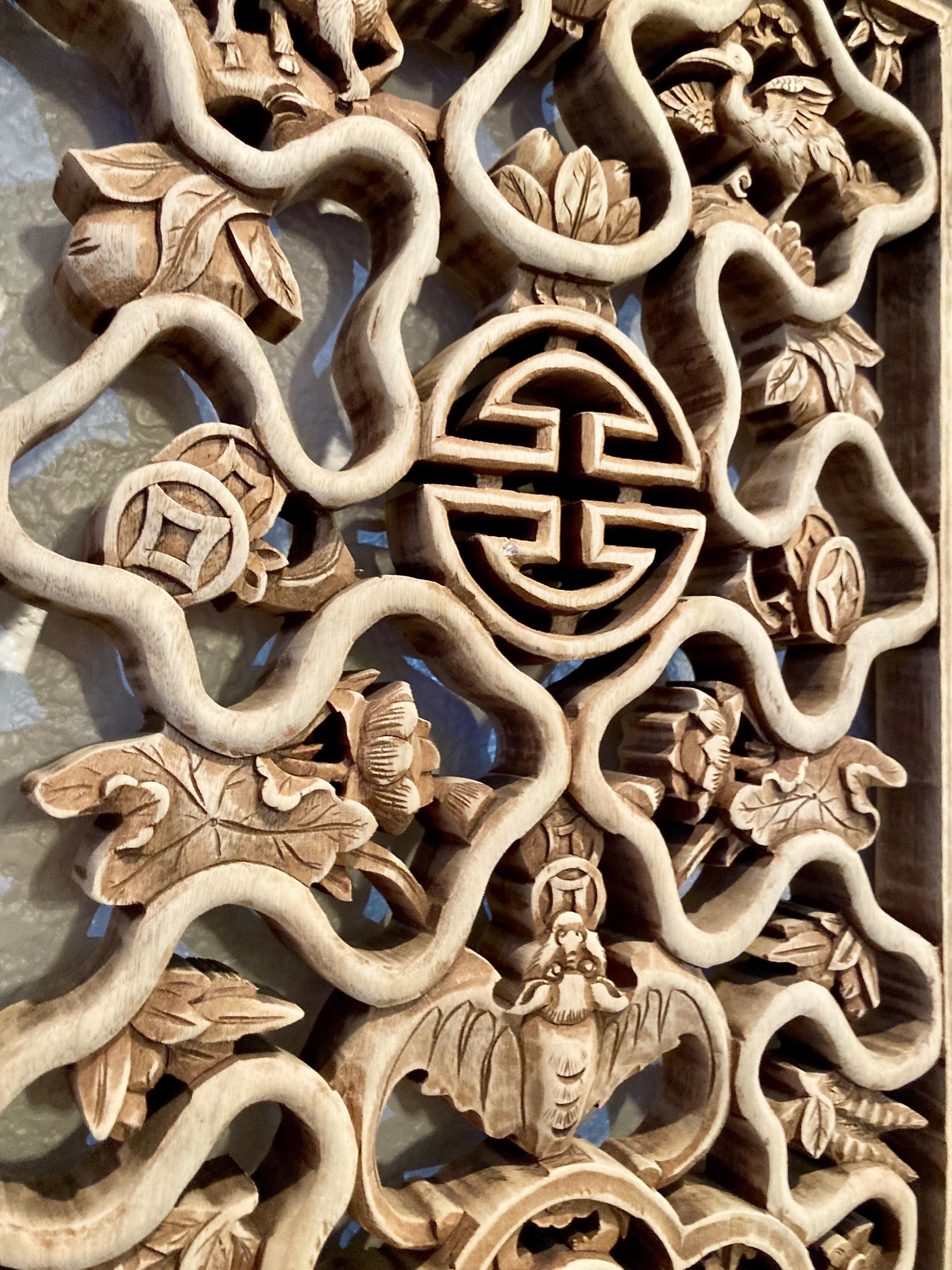 Chinese Decorative Carved Wood Panel In Good Condition For Sale In Sherwood, OR