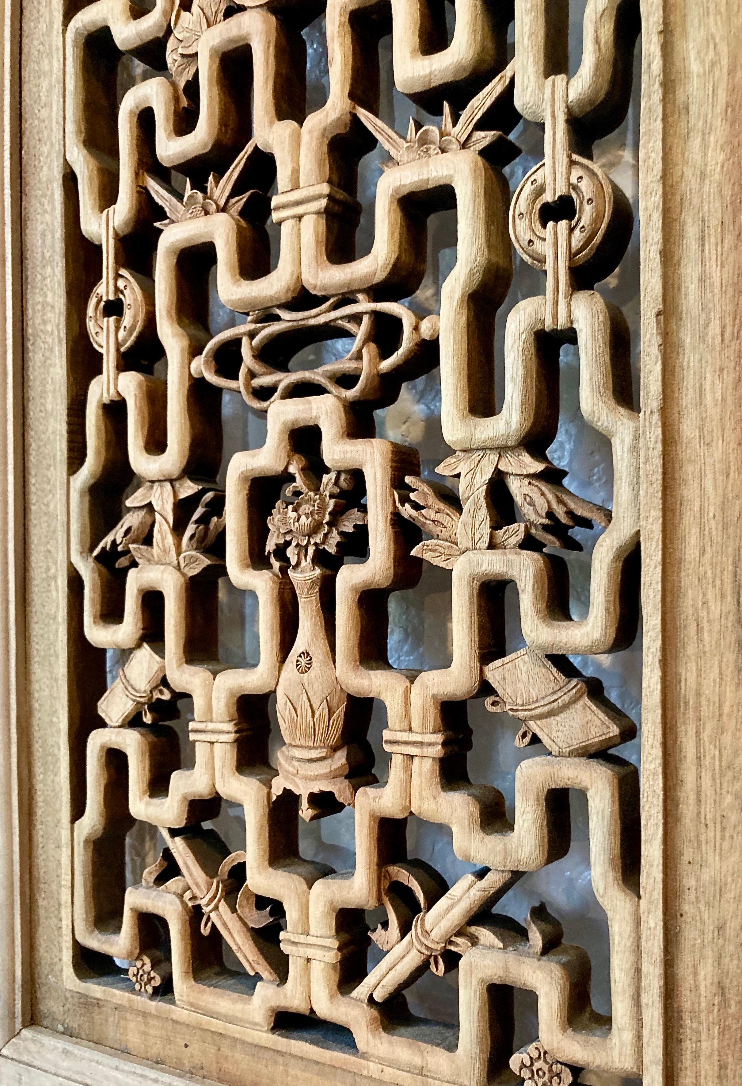 Chinese Decorative Carved Wood Panel In Good Condition For Sale In Sherwood, OR