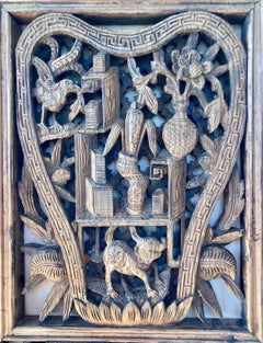 Chinese Decorative Lattice + Carved Wood Panel