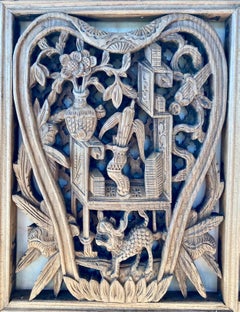Chinese Decorative Lattice + Carved Wood Panel