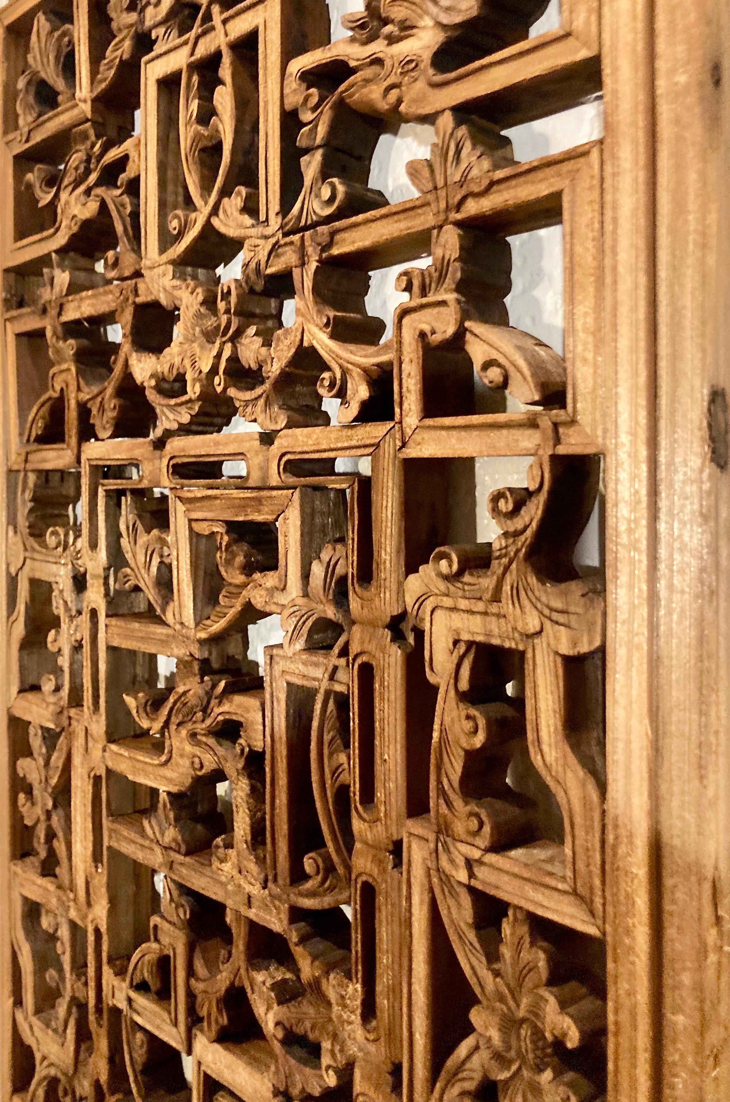 Qing Chinese Decorative Lattice + Carved Wood Panel For Sale
