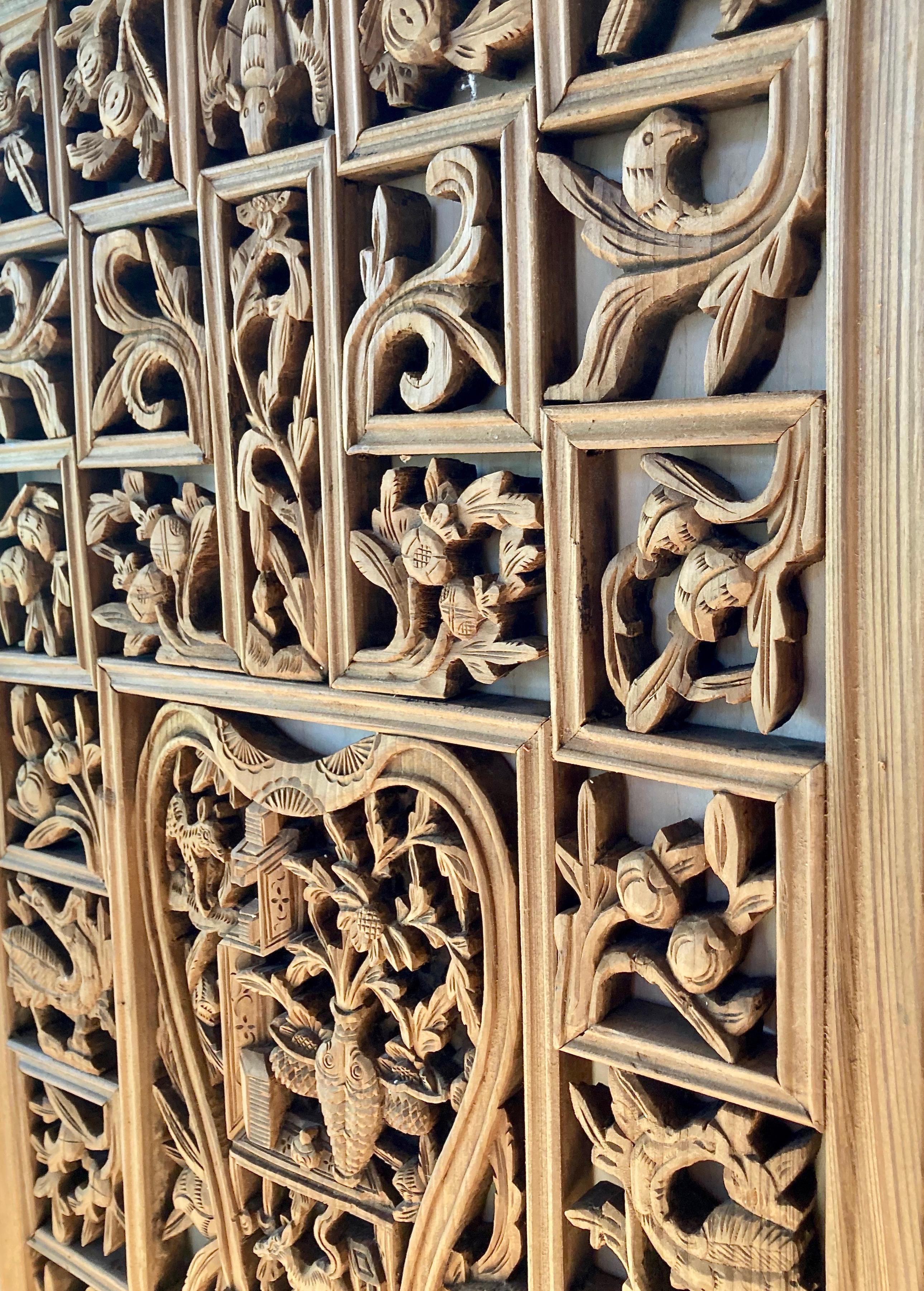 Chinese Decorative Lattice + Carved Wood Panel In Good Condition For Sale In Sherwood, OR