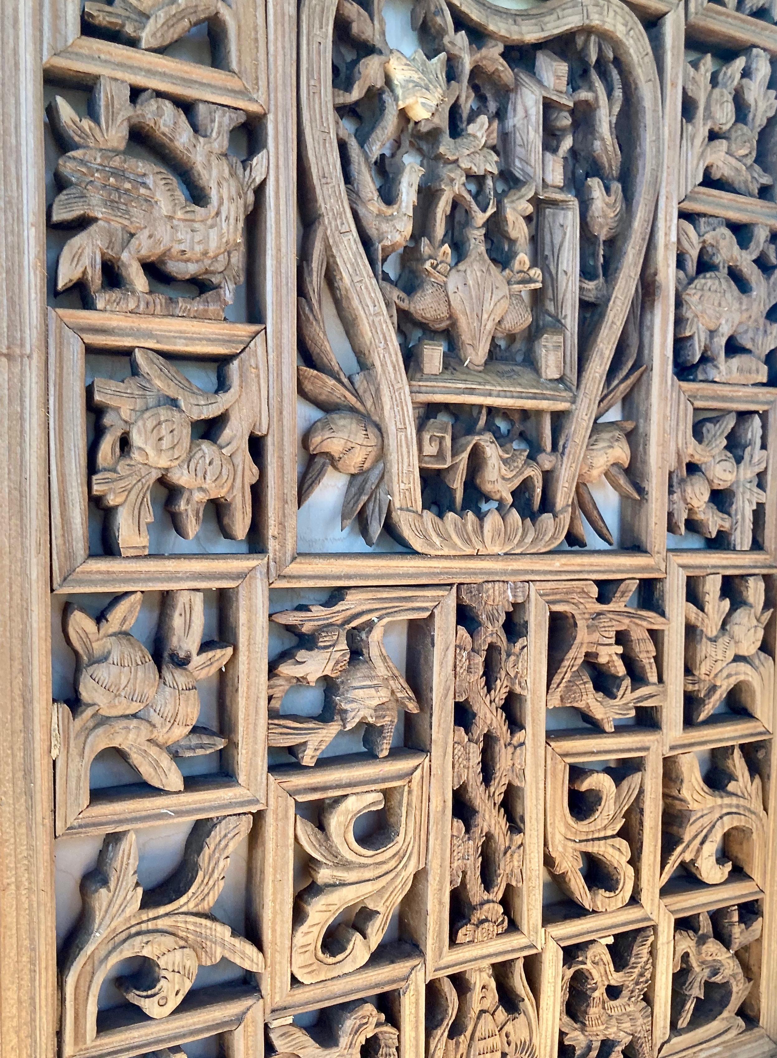 Chinese Decorative Lattice + Carved Wood Panel For Sale 1