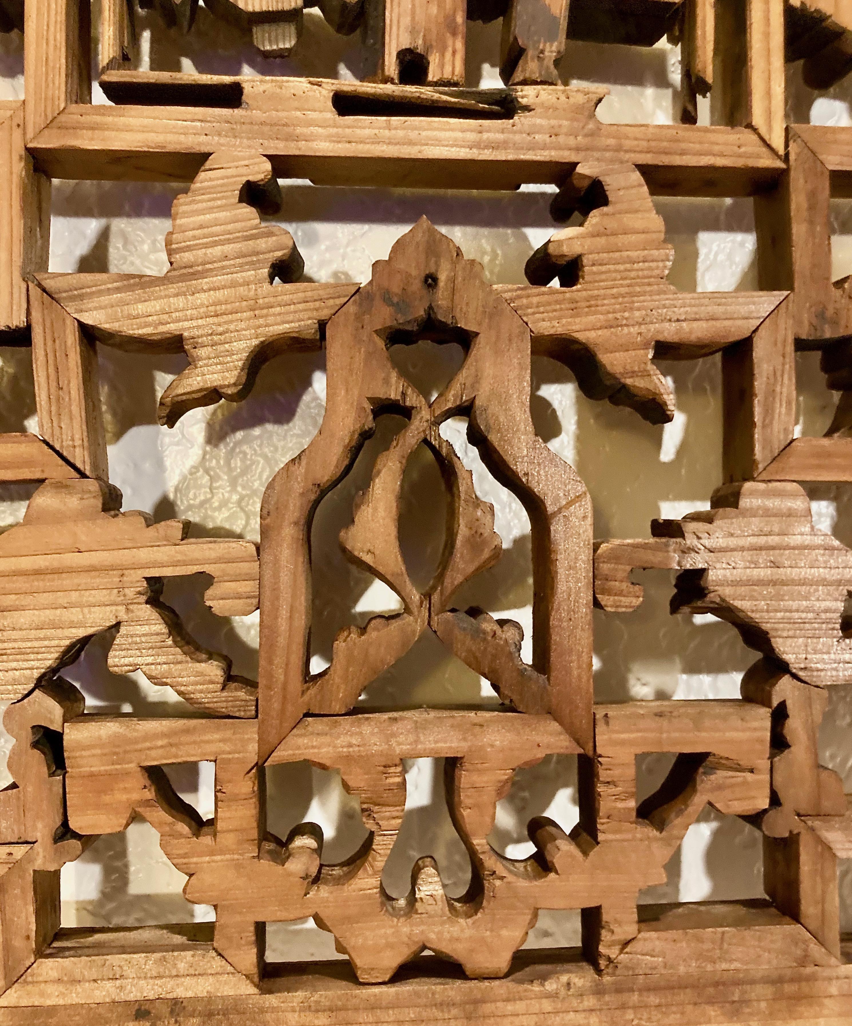 Chinese Decorative Lattice + Carved Wood Panel For Sale 1