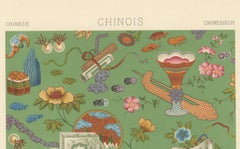 Chinese Decorative Motifs Print – Lithograph of Floral & Symbolic Patterns 1869