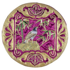 Chinese decorative silk Cartouche with embroidered bird