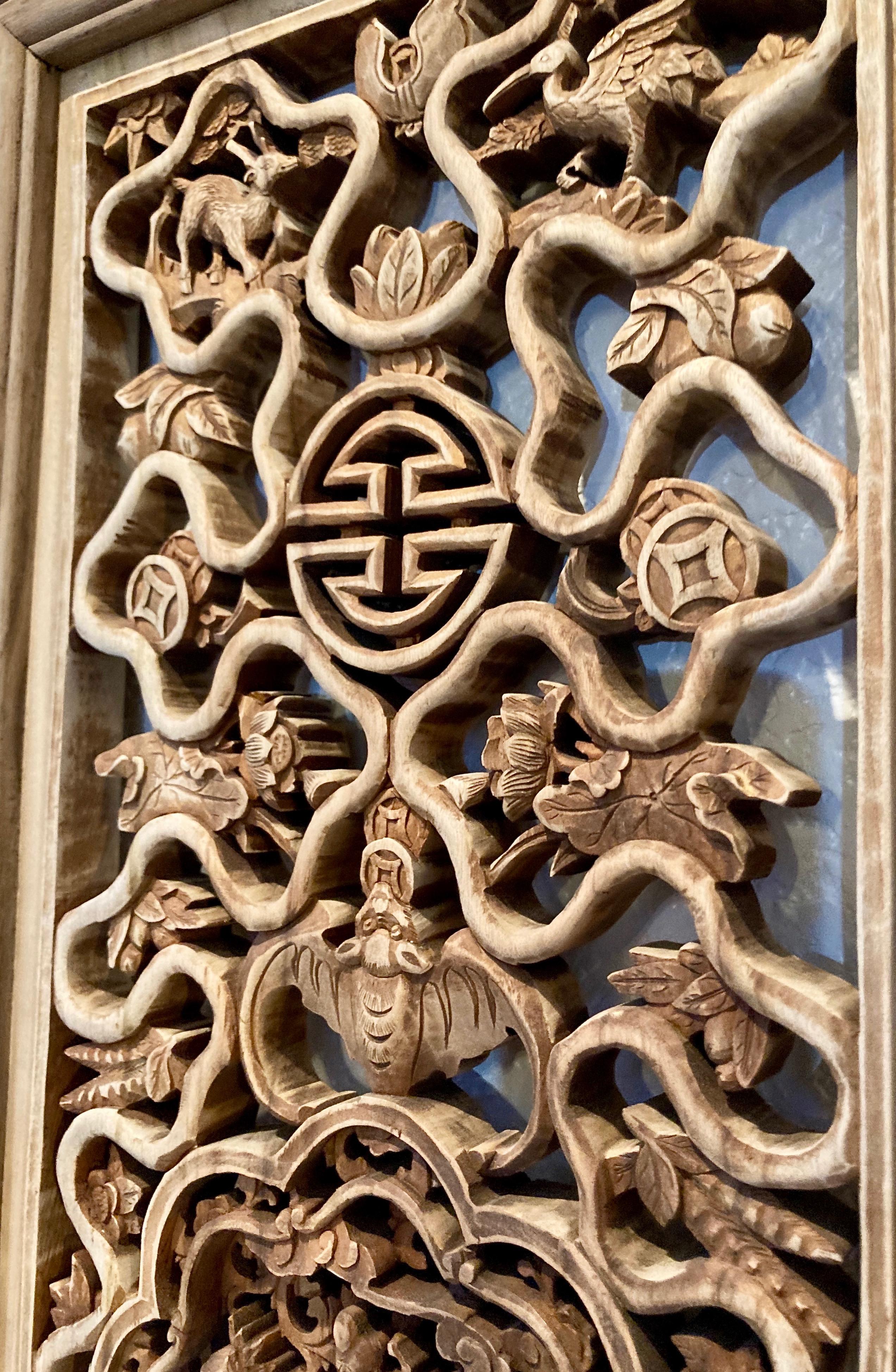 Qing Chinese Decorative Wood Carved Panel For Sale