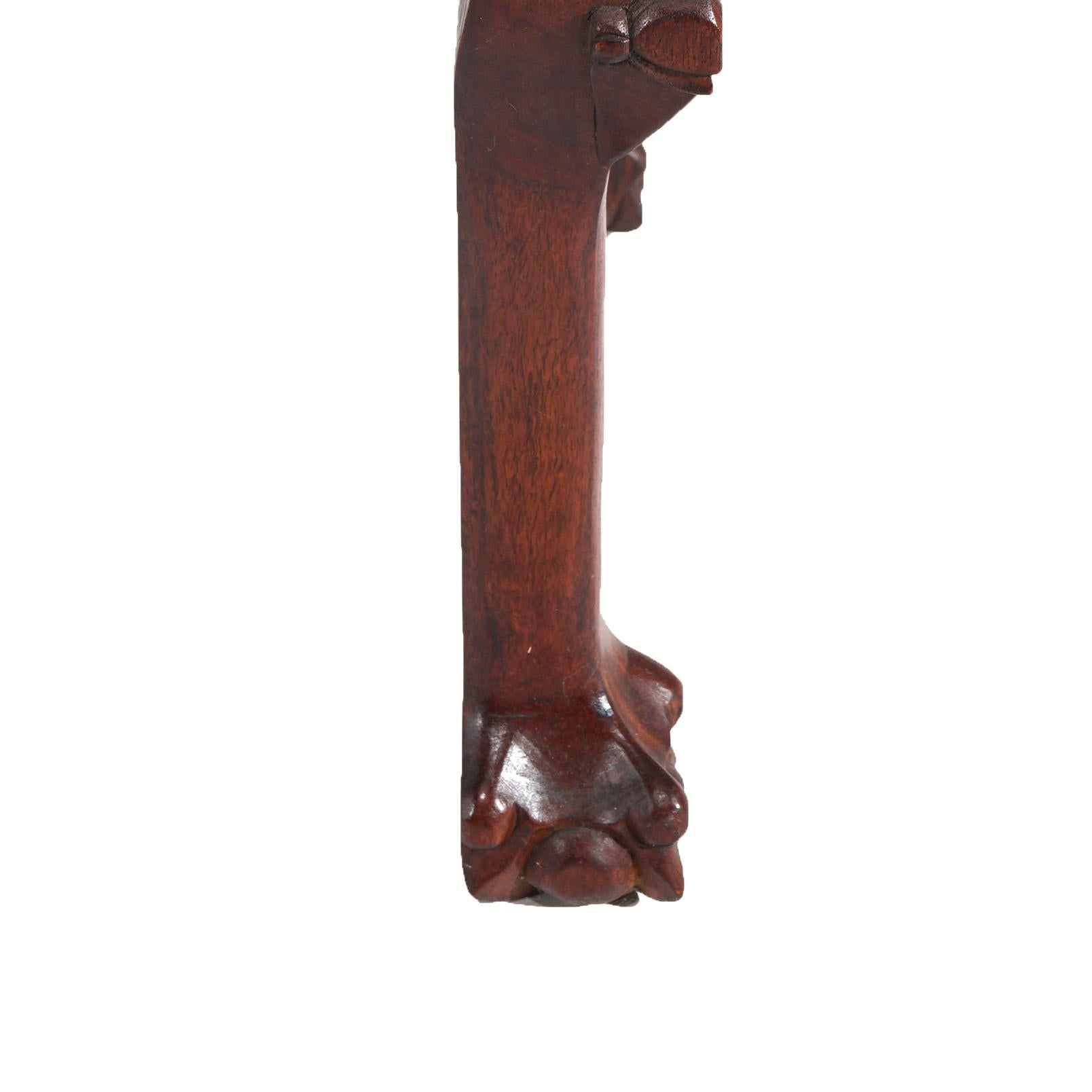 20th Century Chinese Deeply Carved Hardwood & Inset Marble Round Plant Stand 20thC For Sale