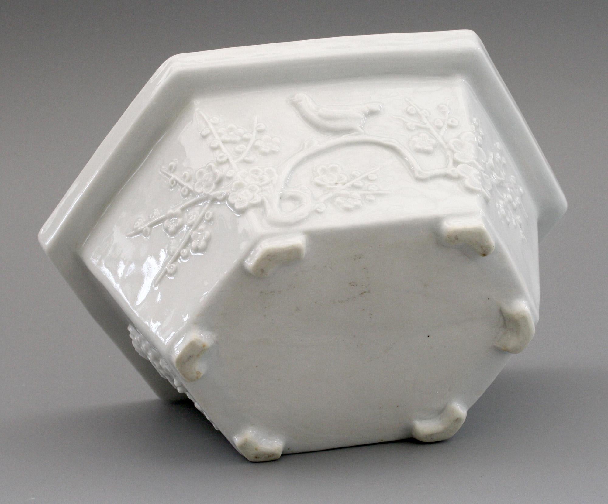 Hand-Crafted Chinese Dehua Blanc De Chine Porcelain Hexagonal Jardinière, 18th Century