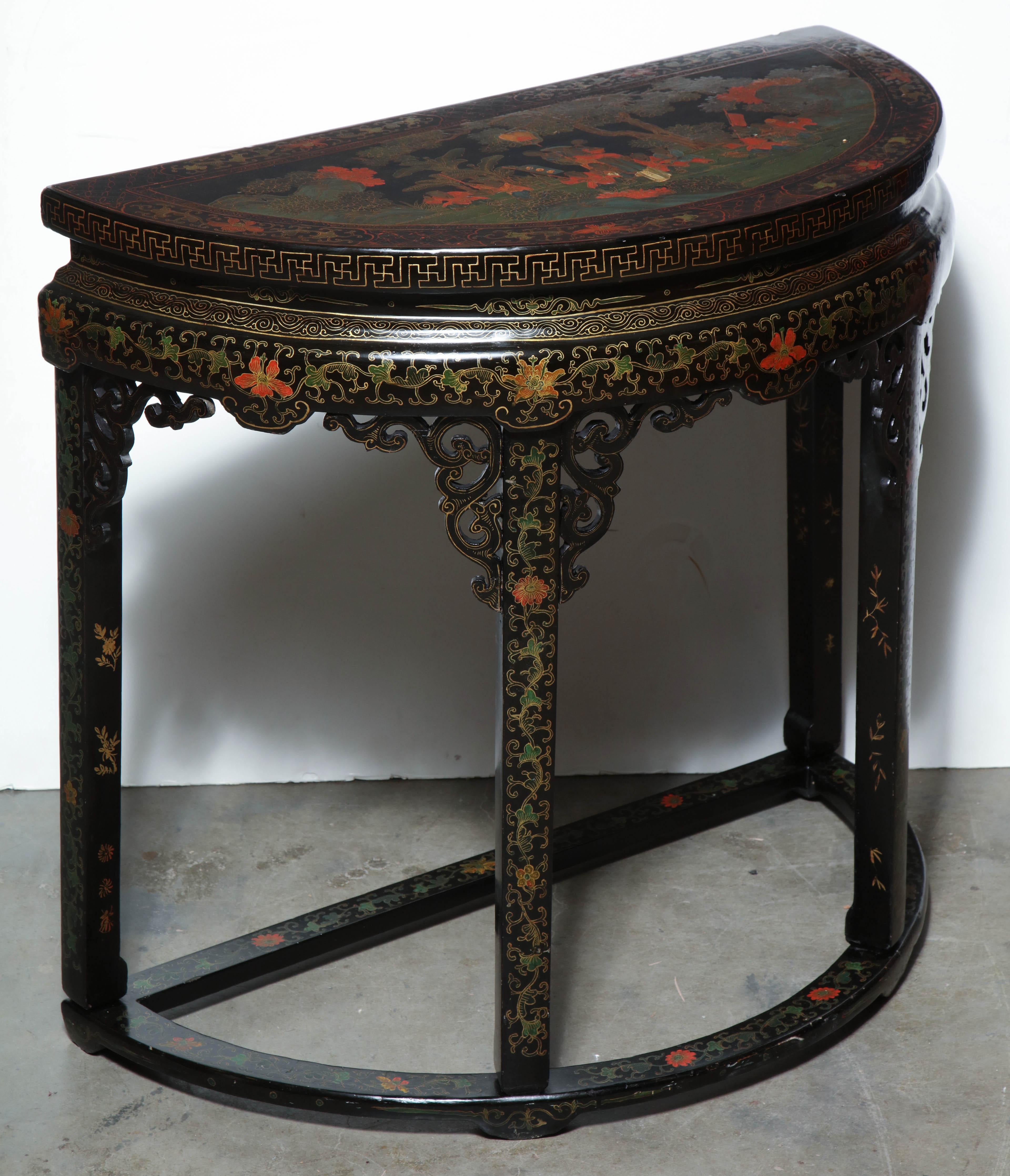 19th Century Chinese Demilune Console