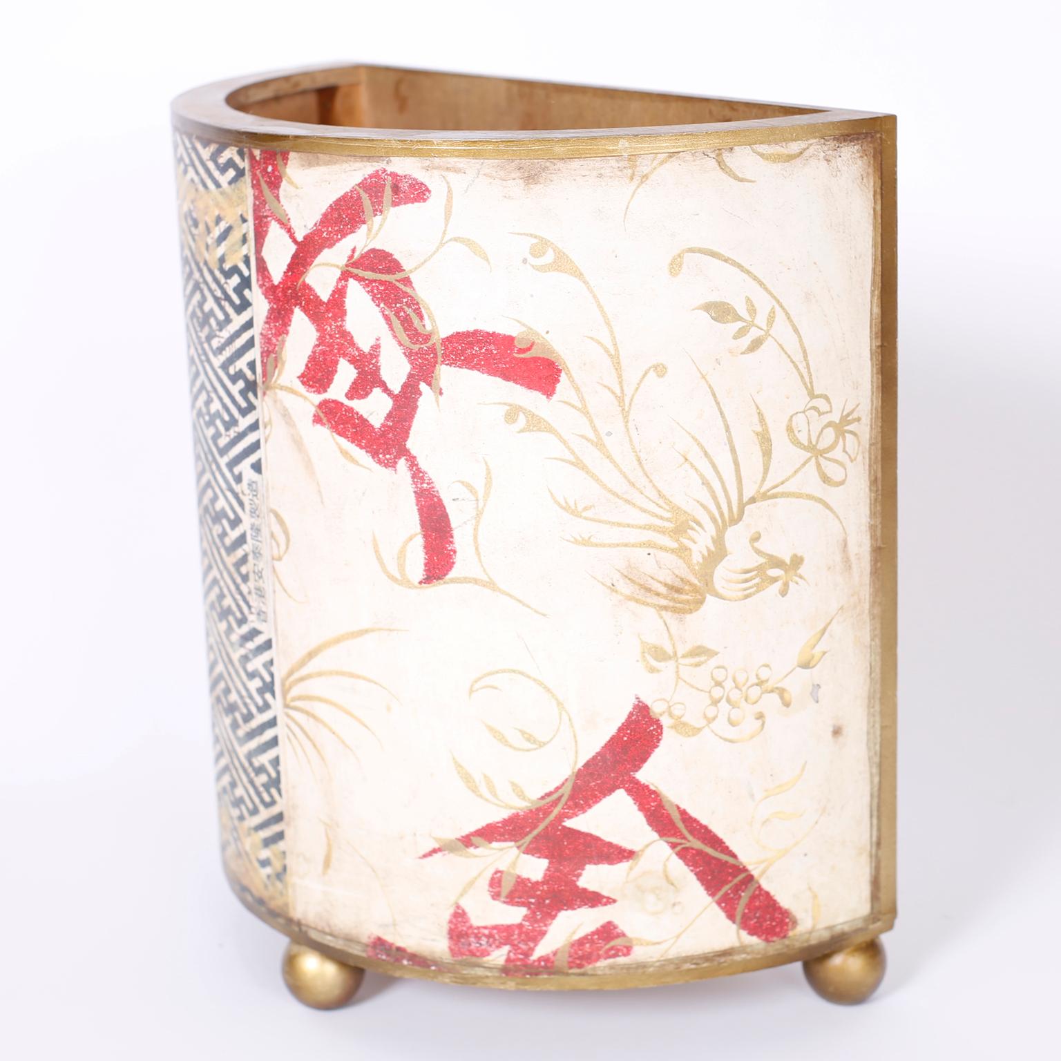 Chinoiserie Chinese Demilune Wastepaper Basket