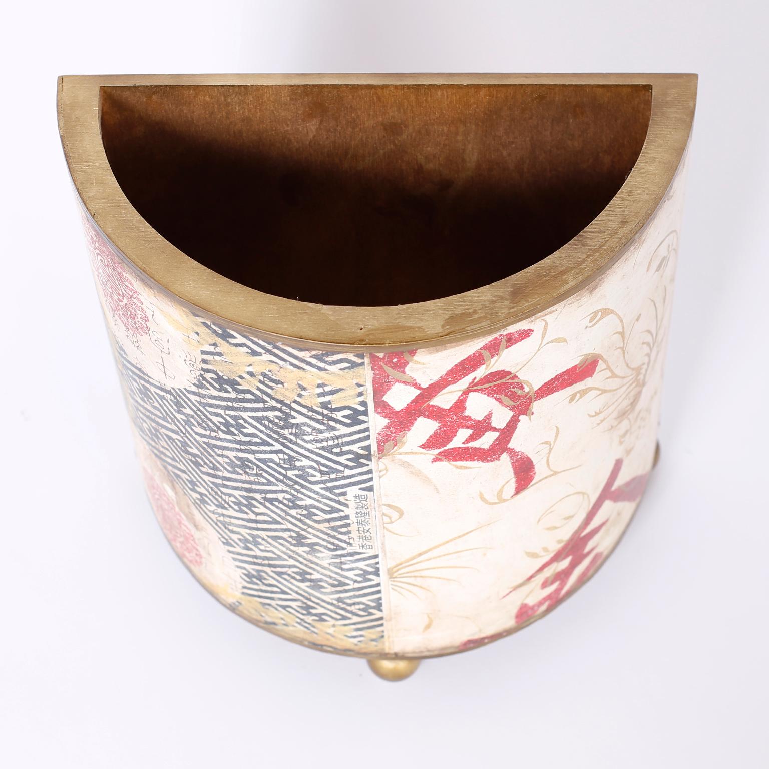 20th Century Chinese Demilune Wastepaper Basket