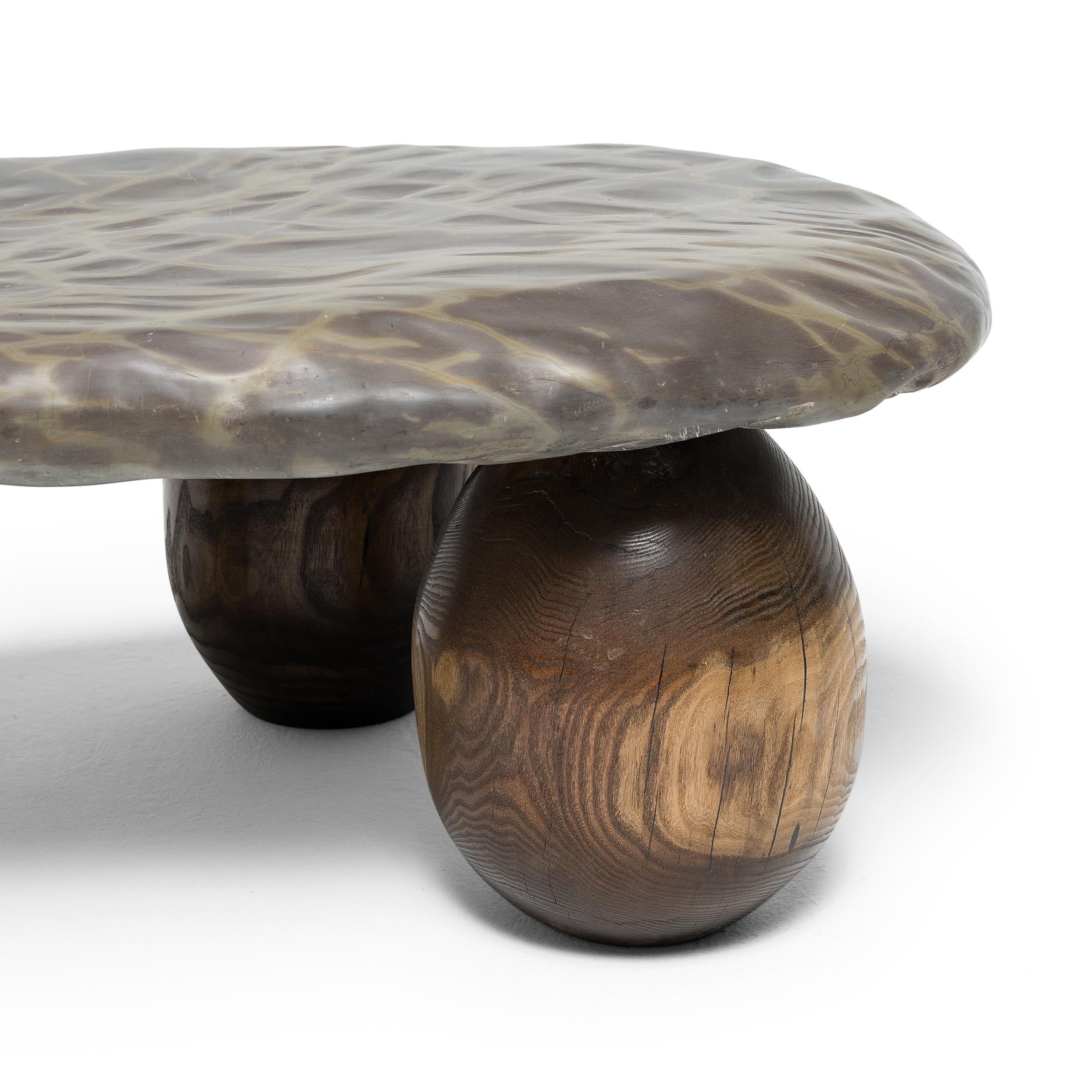 Oak Chinese Desert Meditation Stone Table For Sale