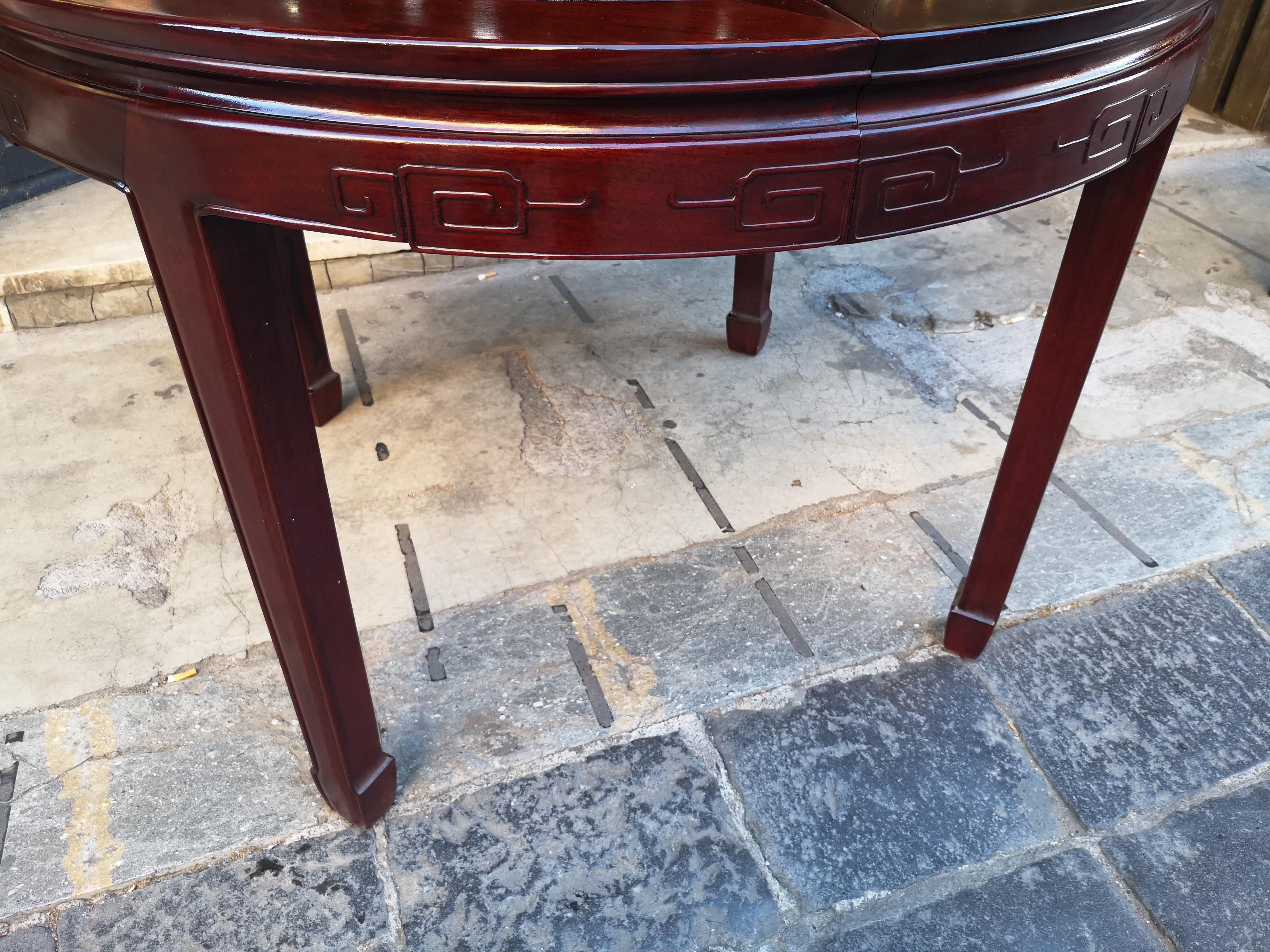 Mogano Chinese dining table 112 cm in mahogany from the 1970s with 2 extensions 204 cm in vendita