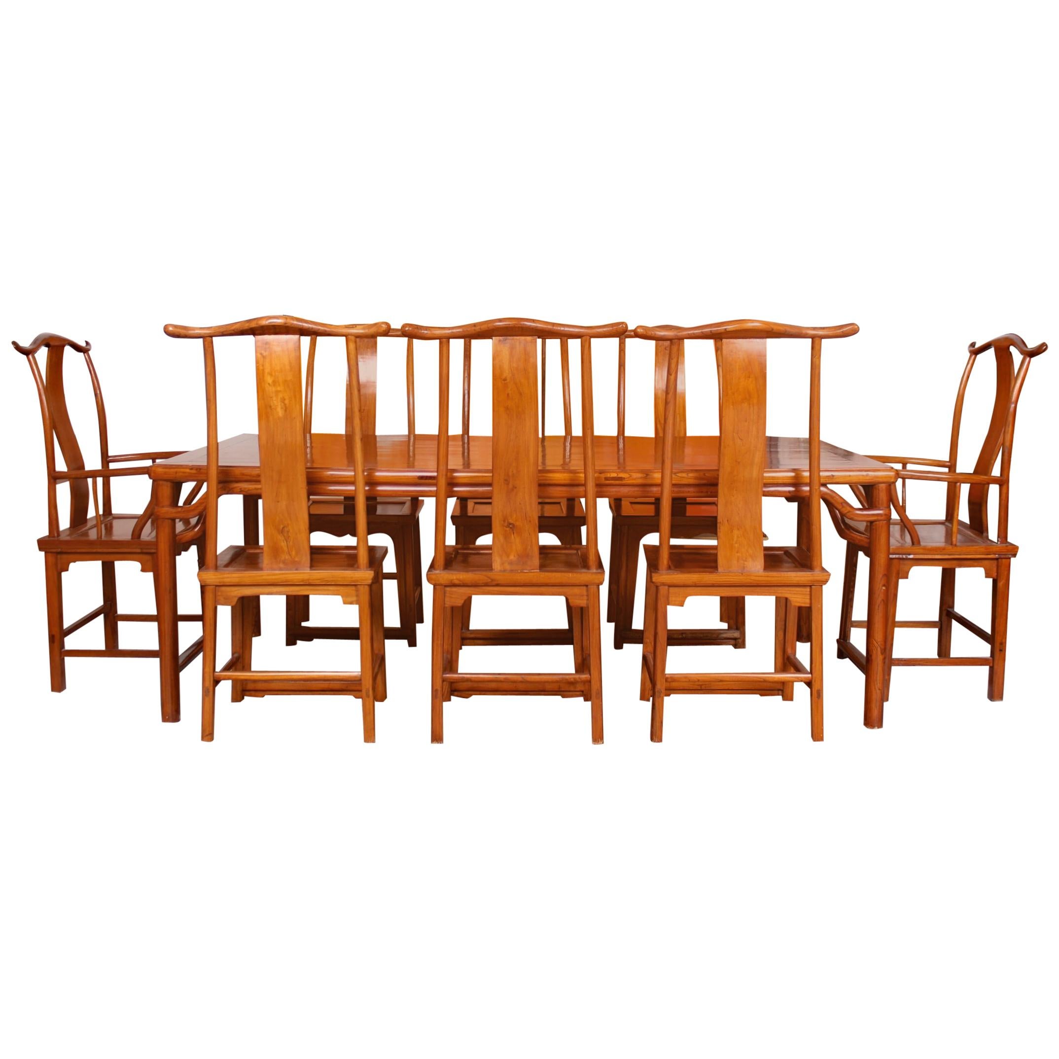 Chinese Dining Table and 8 Chairs Hardwood Oriental For Sale
