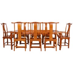 Vintage Chinese Dining Table and 8 Chairs Hardwood Oriental