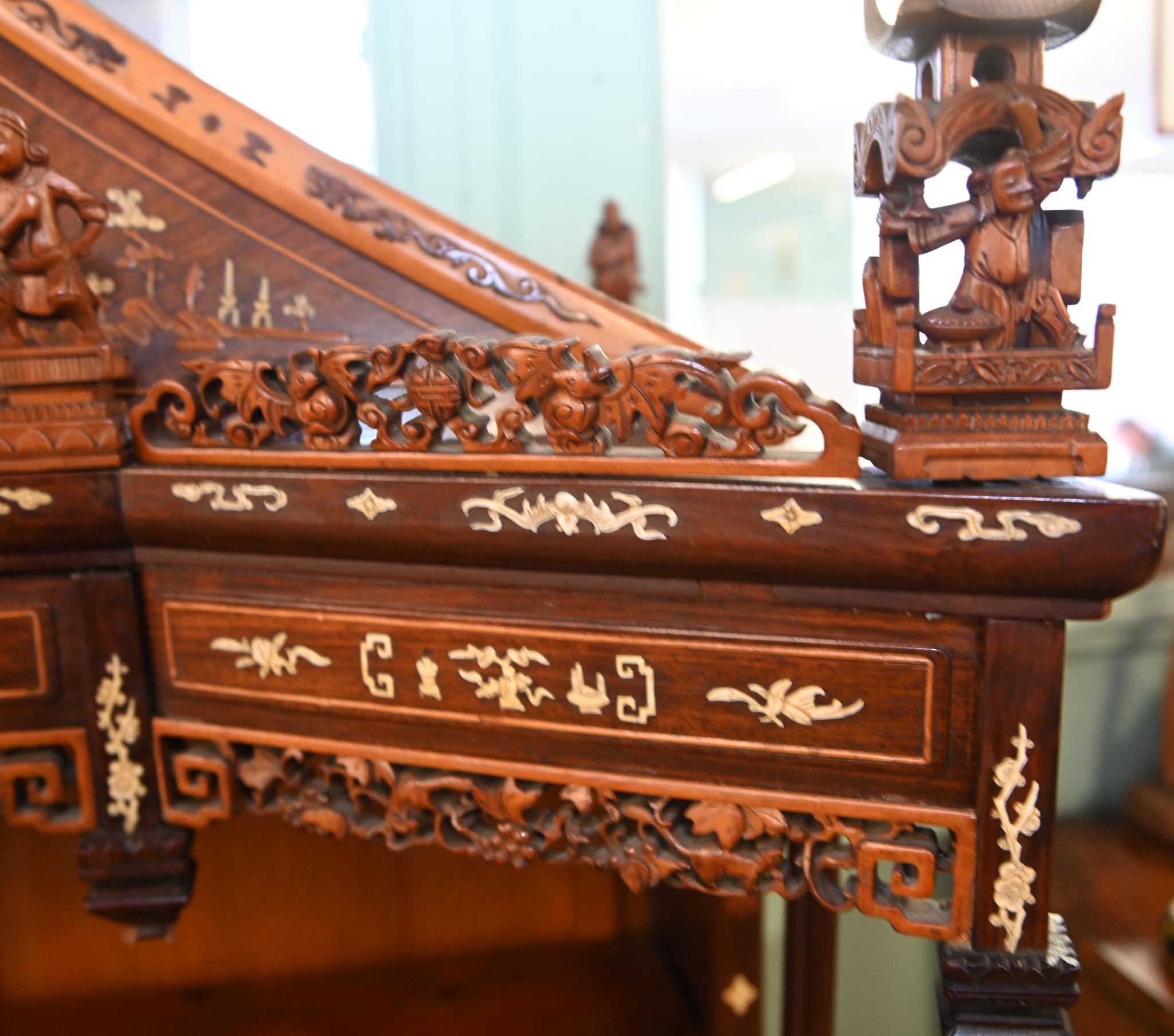 Chinese Display Cabinet Pagoda Top Inlay Carved 1840 For Sale 5