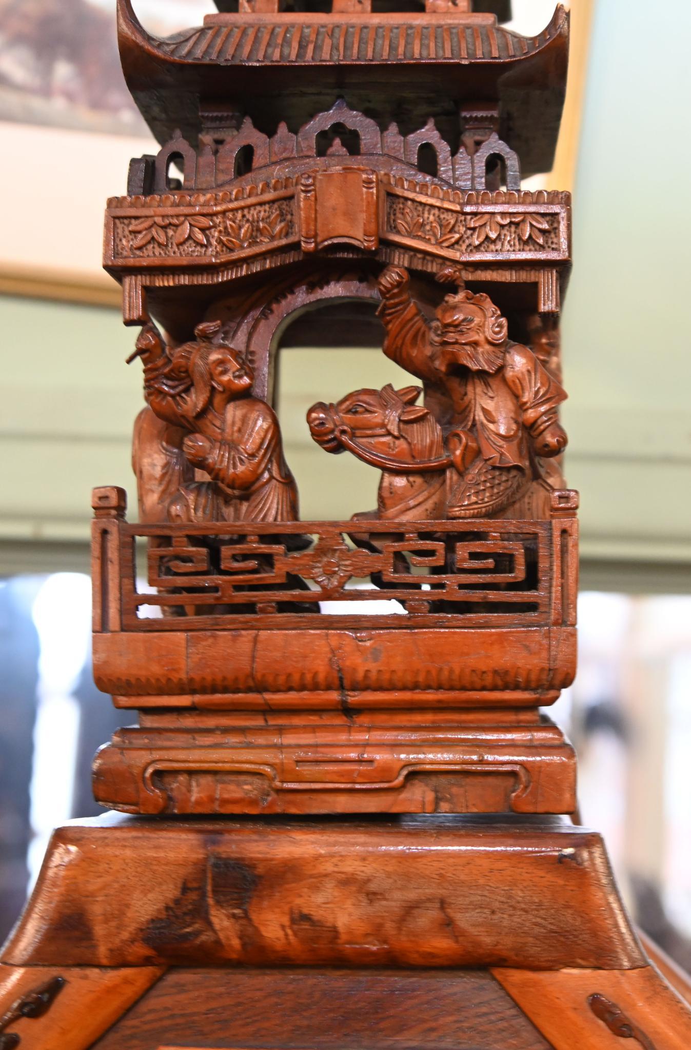 Chinese Display Cabinet Pagoda Top Inlay Carved 1840 For Sale 8