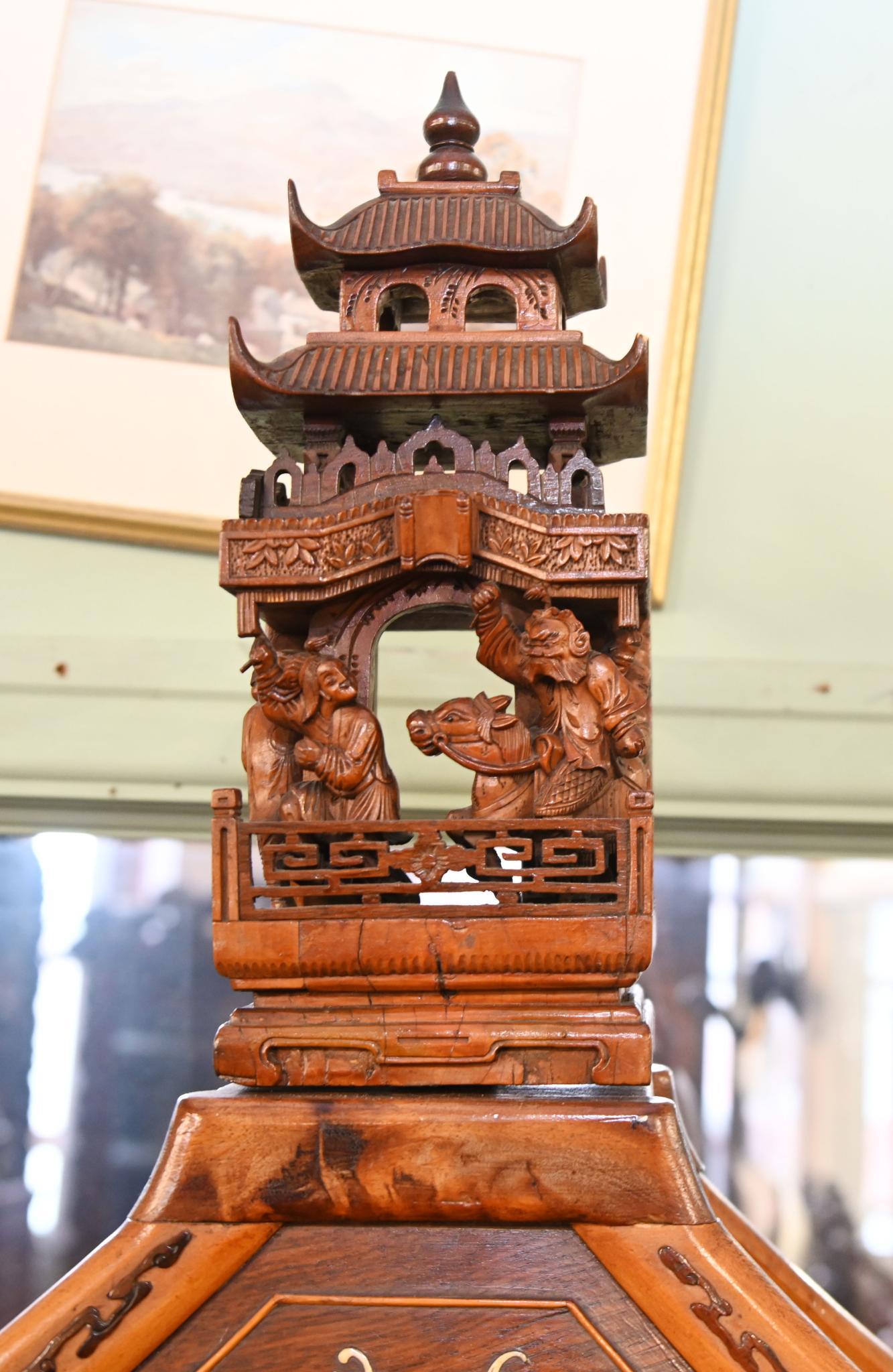 Chinese Display Cabinet Pagoda Top Inlay Carved 1840 For Sale 9