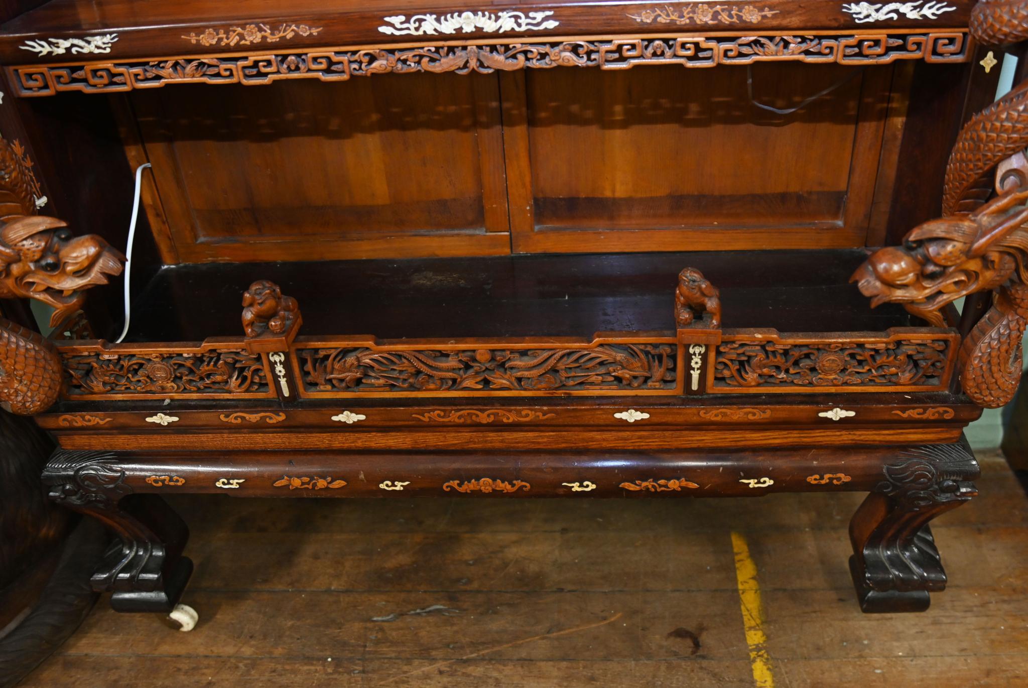 Chinese Display Cabinet Pagoda Top Inlay Carved 1840 For Sale 1