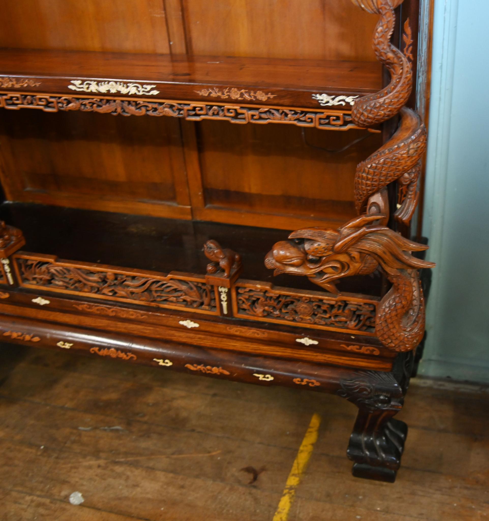 Chinese Display Cabinet Pagoda Top Inlay Carved 1840 For Sale 2