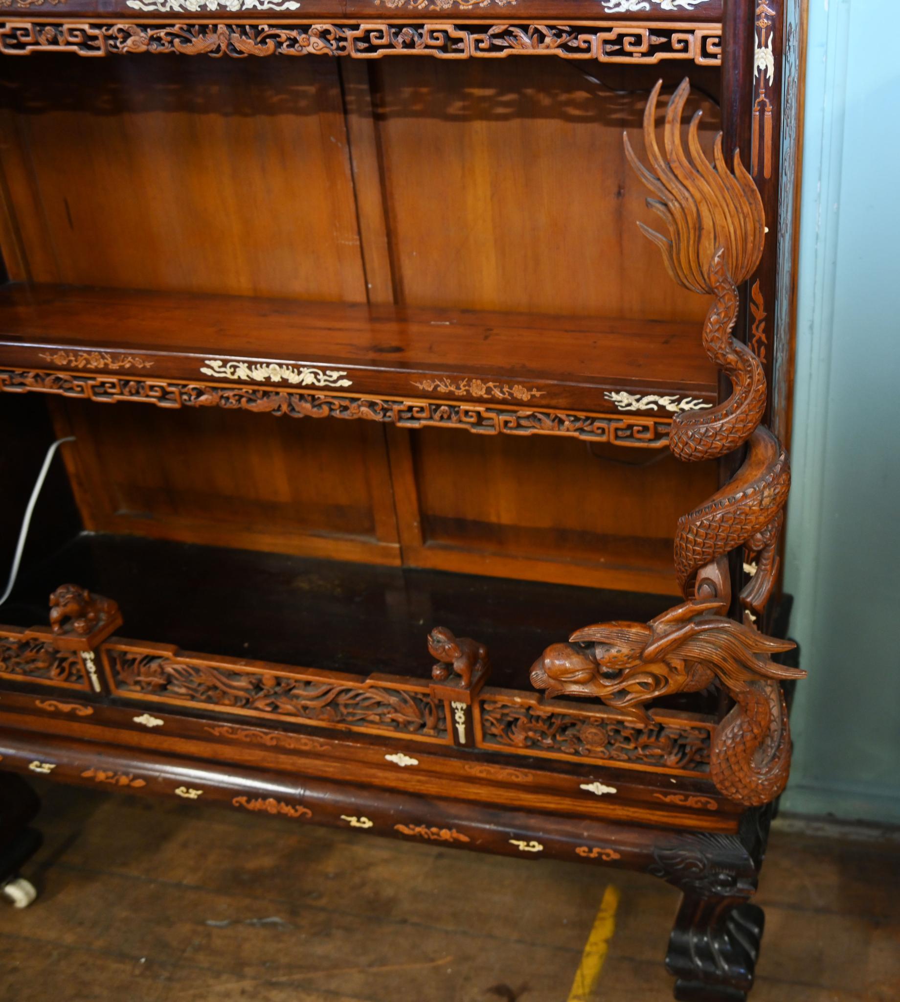 Chinese Display Cabinet Pagoda Top Inlay Carved 1840 For Sale 3
