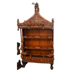 Chinese Display Cabinet Pagoda Top Inlay Carved 1840