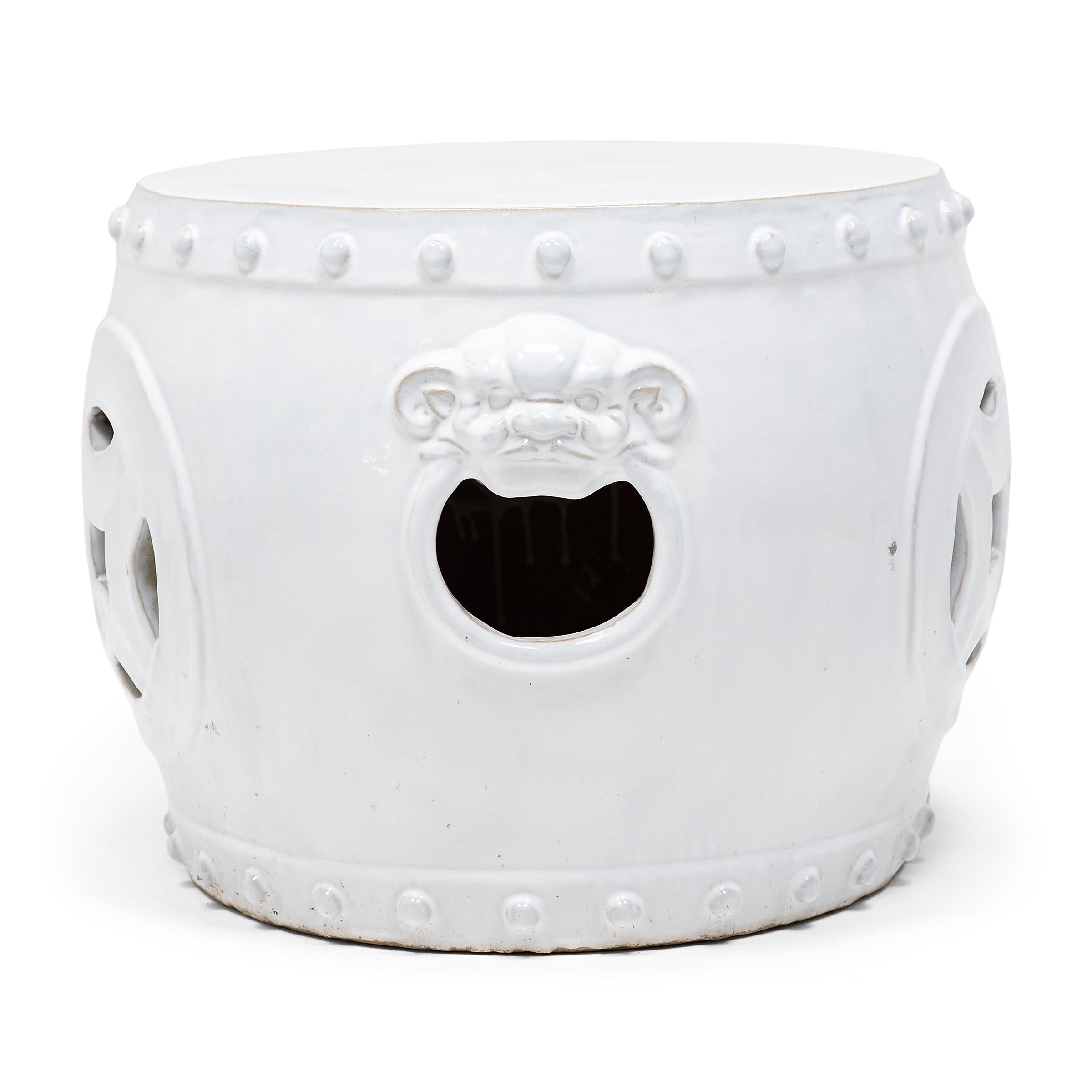 Glazed Chinese Double Coin Garden Stool For Sale