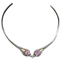 Vintage Chinese Double Dragon Silver and Amethyst Choker