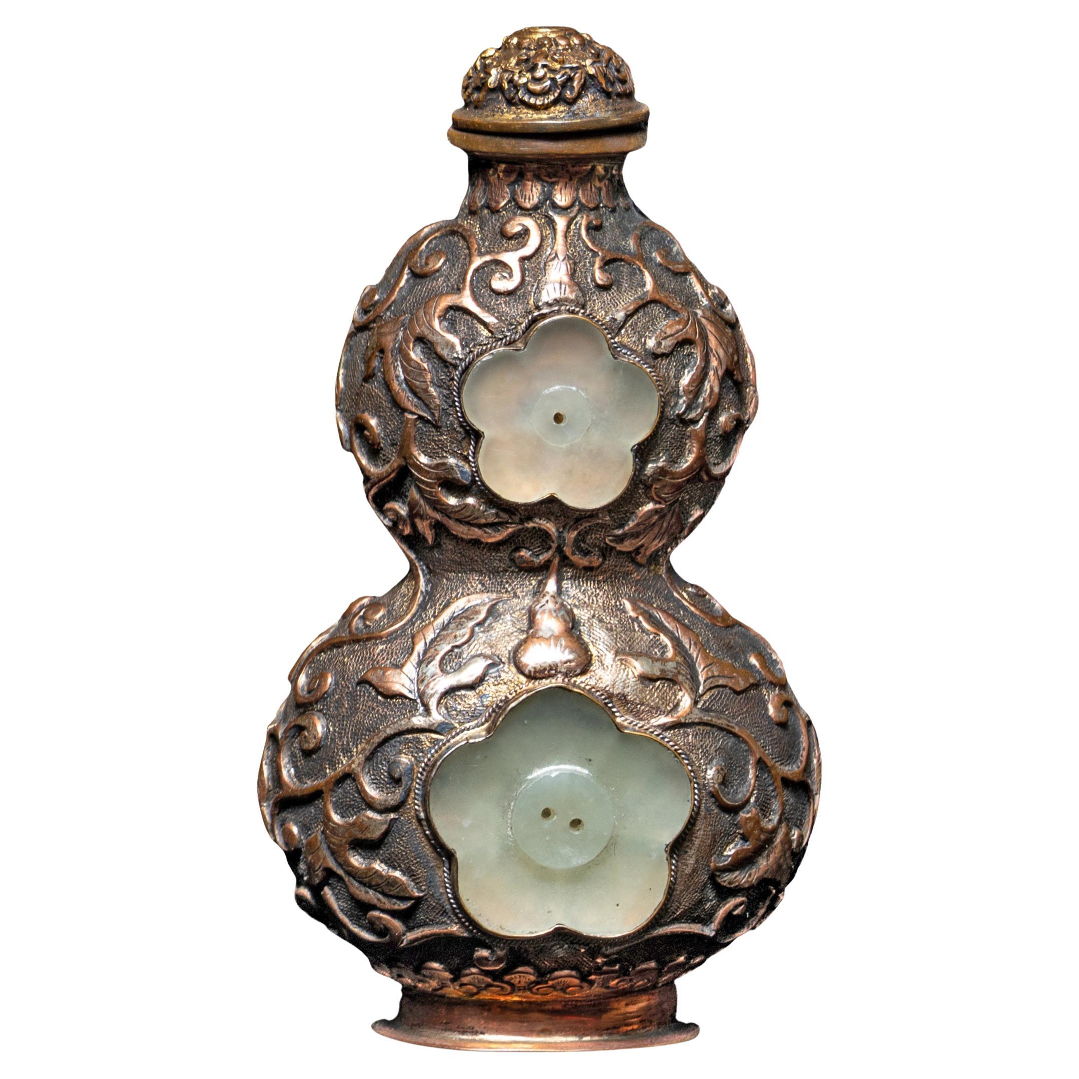 Botella china de rapé de doble calabaza con botones de jade, c. 1850
