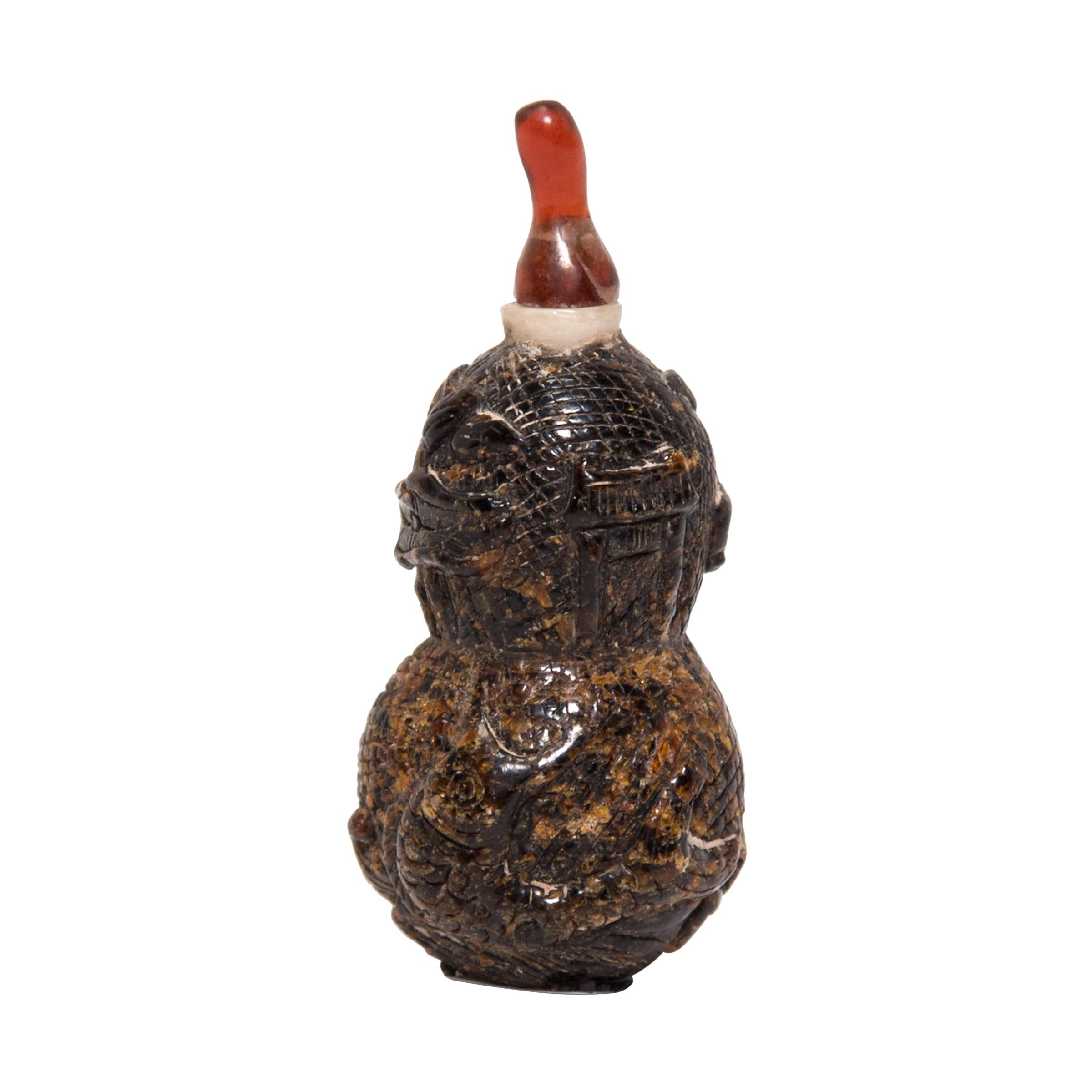 Chinese Double Gourd "Root" Amber Snuff Bottle, c. 1900