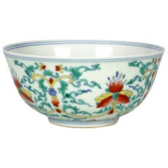 Vintage Chinese Doucai Porcelain Scrolling Blossoms Bowl