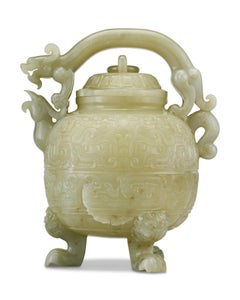 Chinese Dragon and Phoenix Celadon Jade Teapot