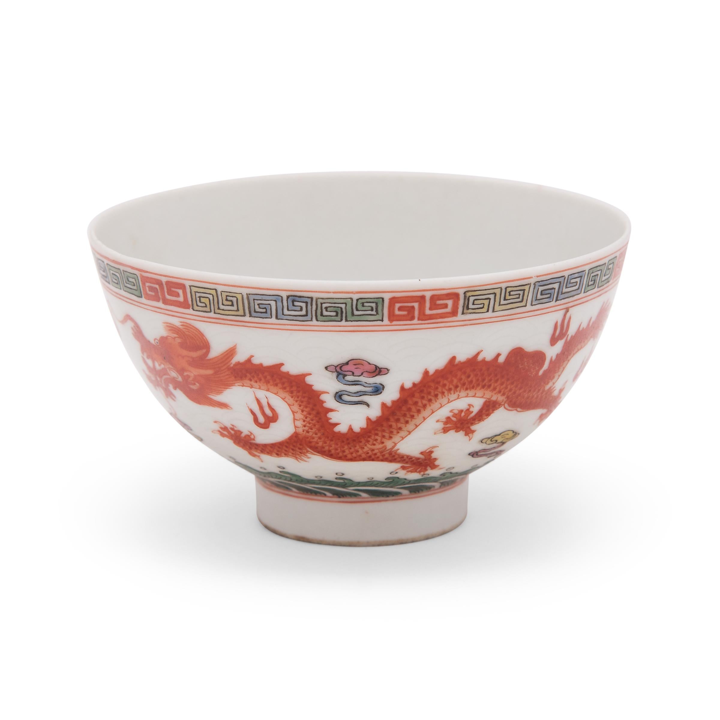 Qing Chinese Dragon and Phoenix Yingcai Tea Cup, c. 1900