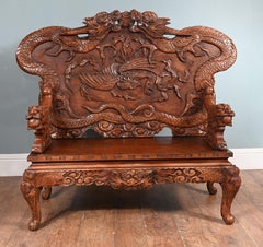 Chinese Dragon Bench Carved Seat Cinnabar Lacquer 1860