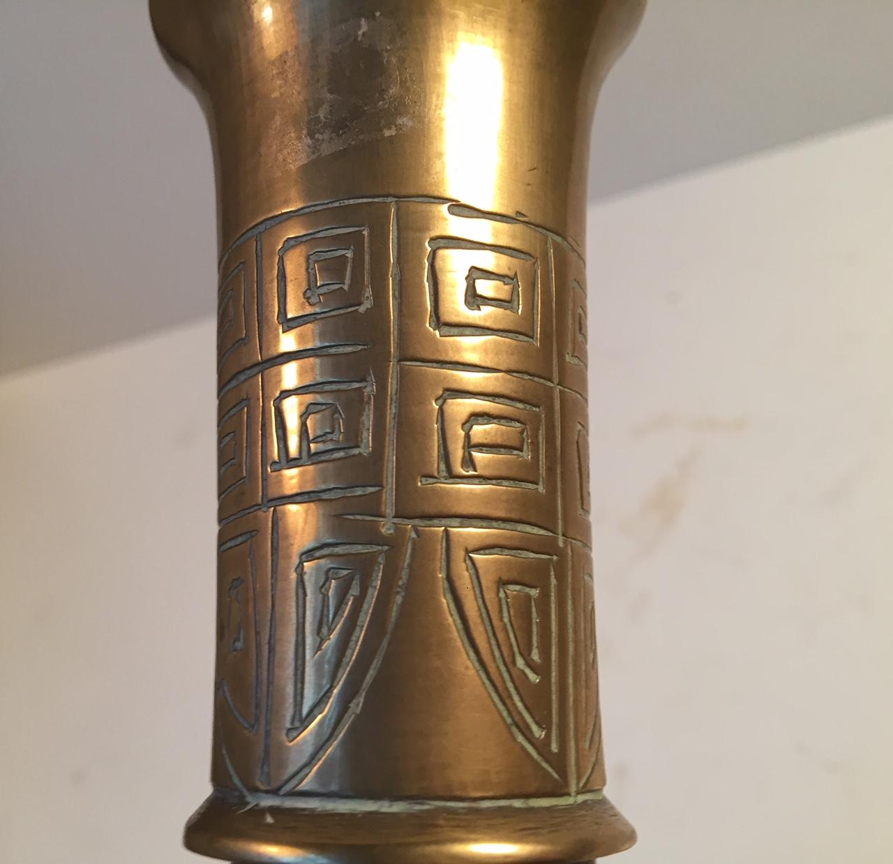 Chinese Dragon Brass Relief Vase in Brass, 20th Century, Signed In Good Condition In Esbjerg, DK