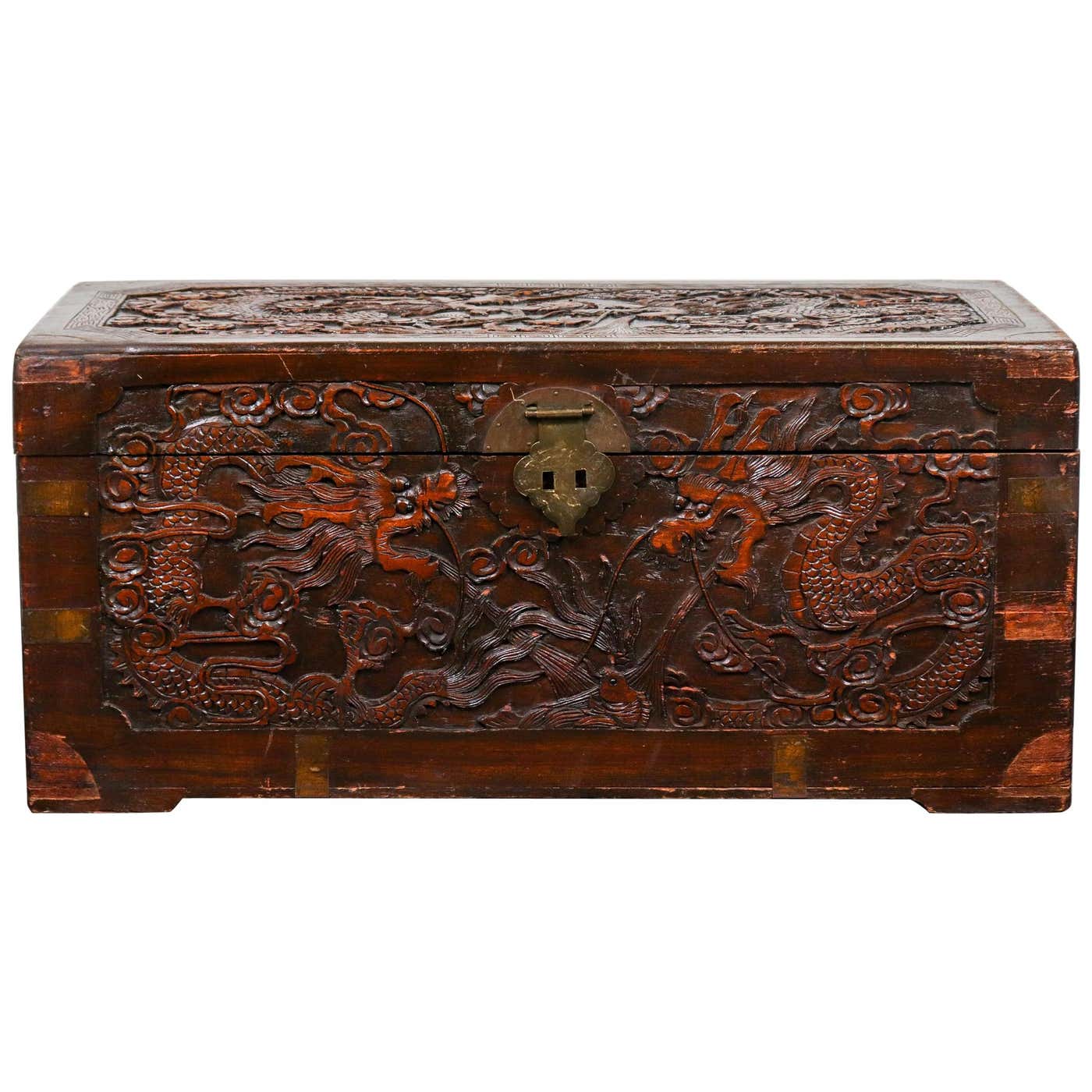 Chinese Chest Chinese Dragon Carved Camphor Wood Trunk For Sale at 1stDibs | carved ...