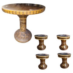 Chinese Dragon Ceramic Glazed Pedestal Table W/ 4 Ceramic Garden Stools