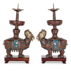 Chinese Dragon-Form Cloisonné Enamel Candelabra
