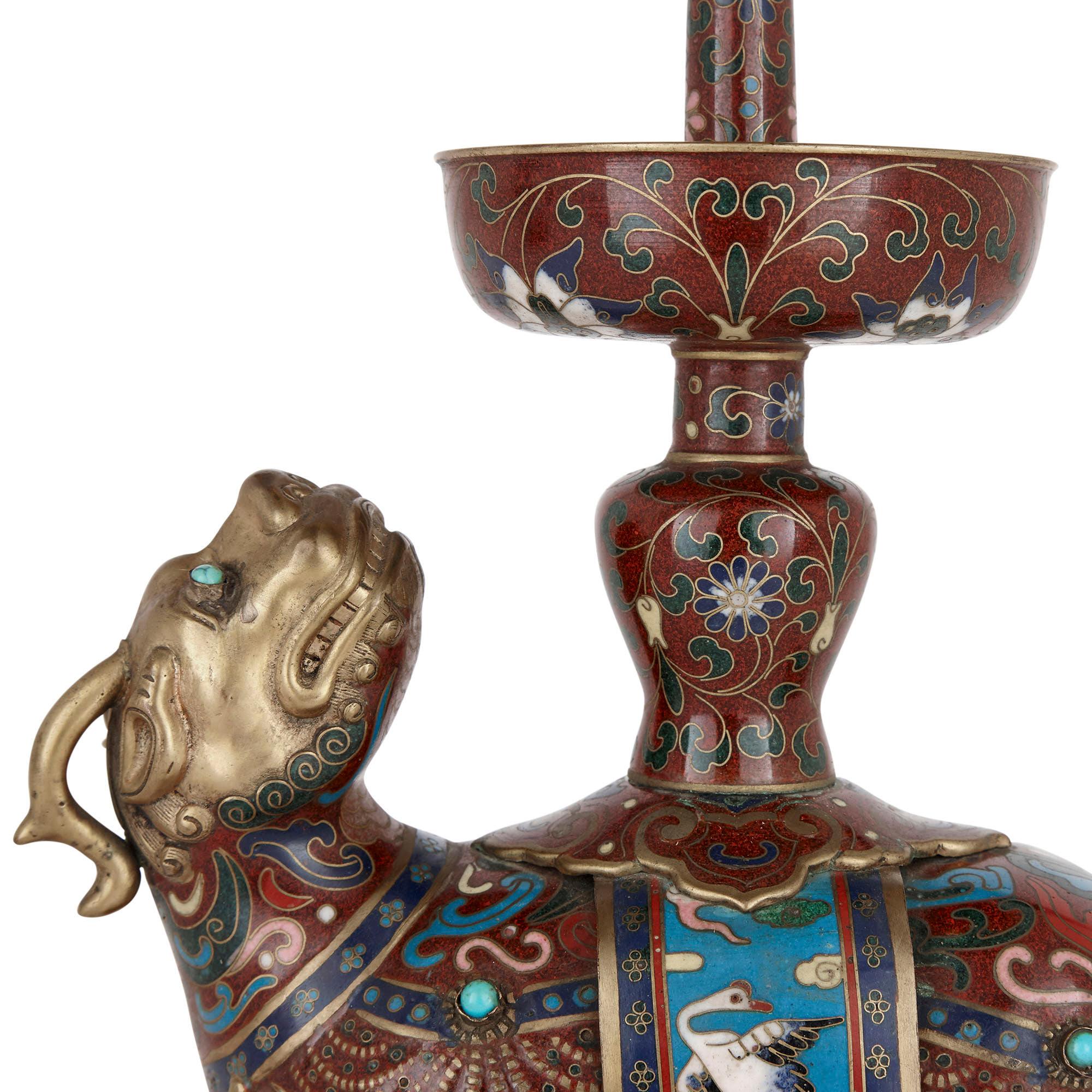 Chinese Dragon-Form Cloisonné Enamel Candelabra In Good Condition For Sale In London, GB