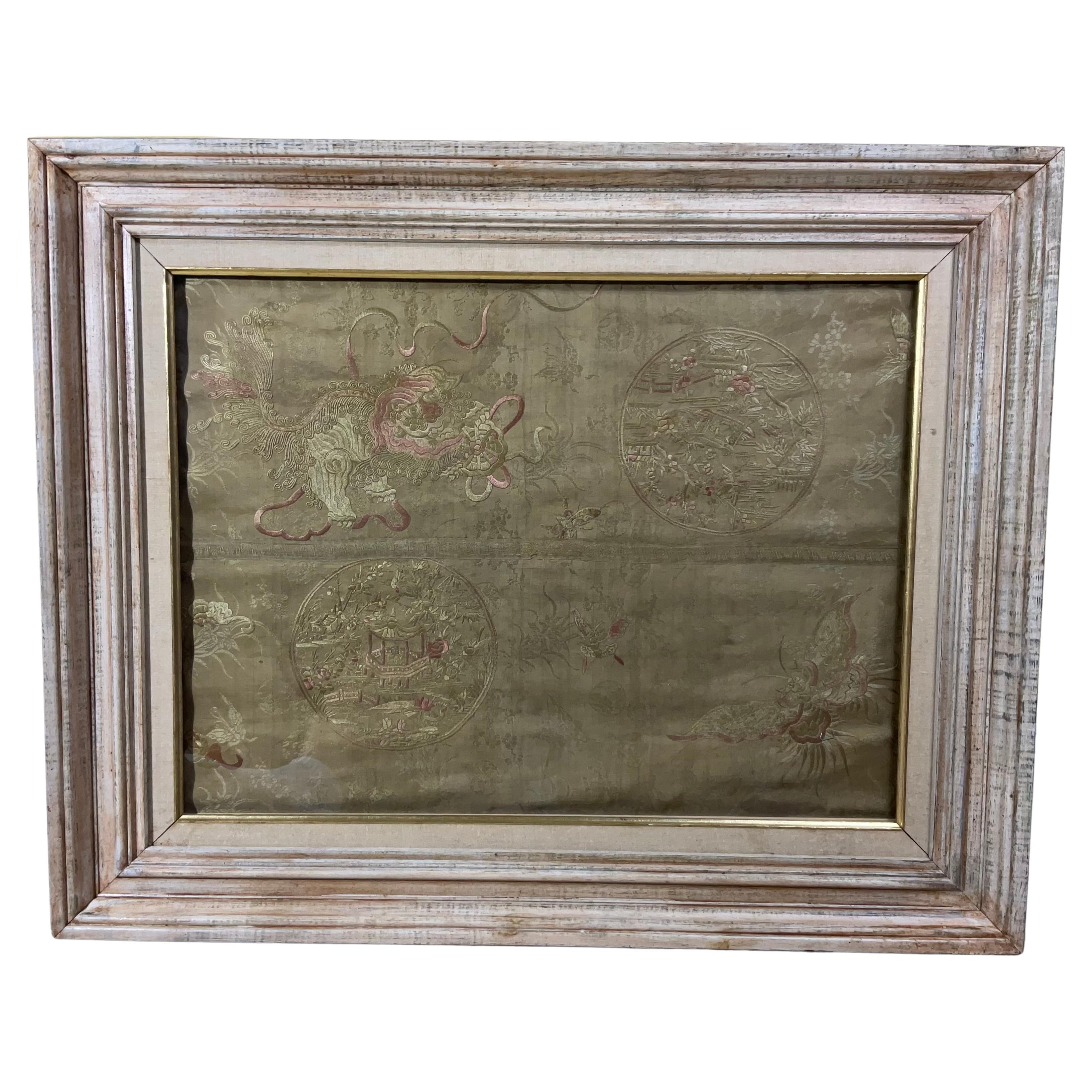 Chinese Dragon, Framed Silk Textile  Embroidery