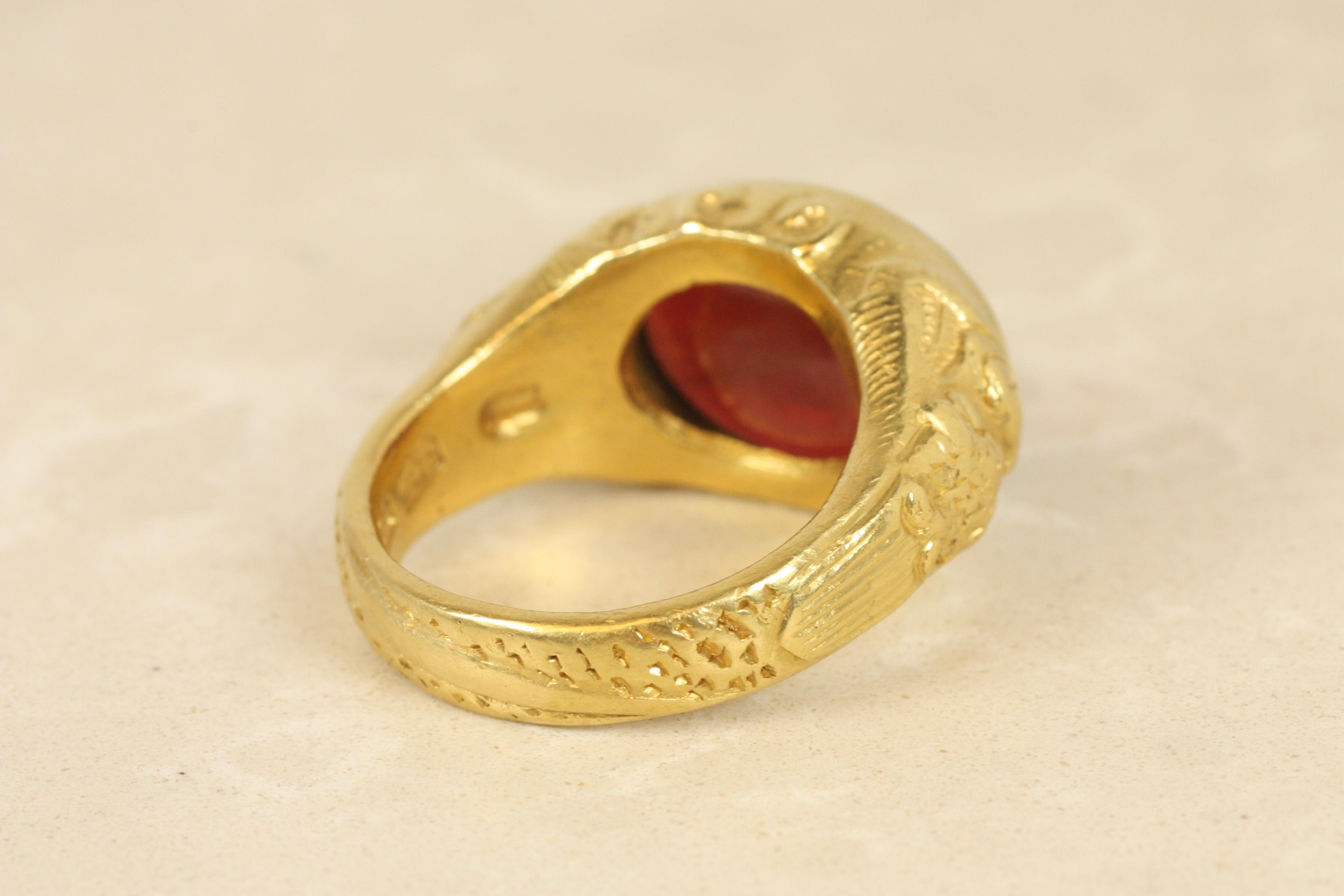 Chinese Dragon Garnet Ring – 22K Yellow Gold, Darlene deSedle For Sale 1